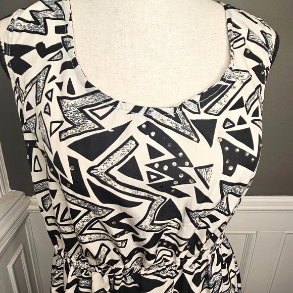 Jessica Taylor High Low Black White Y2K Monochrome Geometric Dress XL - Picture 7 of 8